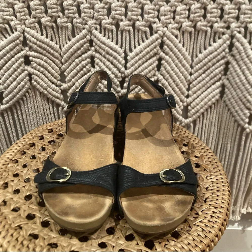 Dansko Tricia Black Milled Burnished Strappy Chunky Wooden Clogs - Picture 5 of 12